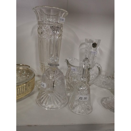 108 - Large collection of glassware items inc a pressed glass ships decanter, nibbles dish, 2x cut glass c... 