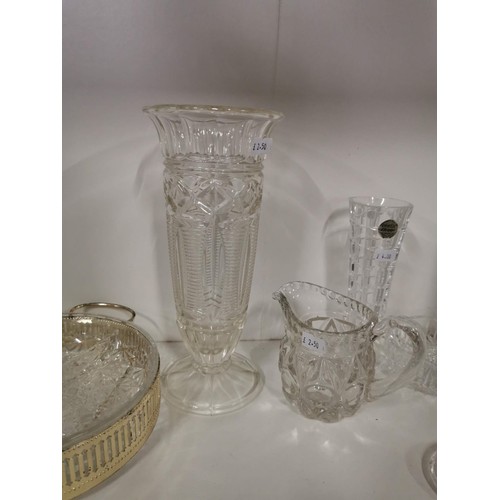 108 - Large collection of glassware items inc a pressed glass ships decanter, nibbles dish, 2x cut glass c... 