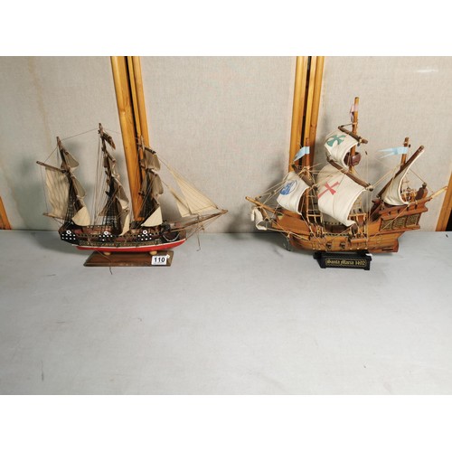 110 - 2x wooden ship ornaments very well detailed both standing on display stands inc Santa Maria 1492 and... 