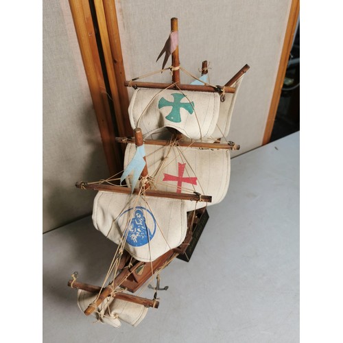 110 - 2x wooden ship ornaments very well detailed both standing on display stands inc Santa Maria 1492 and... 