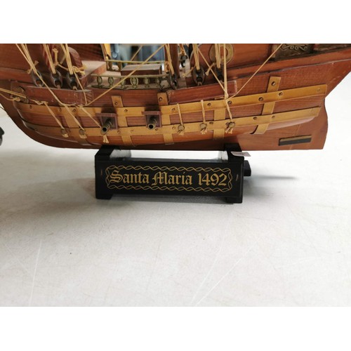 110 - 2x wooden ship ornaments very well detailed both standing on display stands inc Santa Maria 1492 and... 