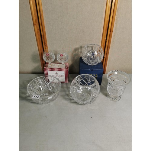 112 - Collection of cut glass crystal ware inc a Royal Scottish Crystal bowl in original box, a pair of Ro... 