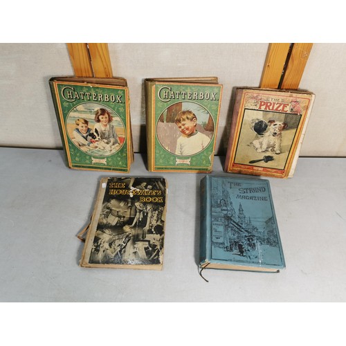 123 - A collection of 5 antique books including 2 chatterbox, the prize dated 1919 the strand magazine dat... 