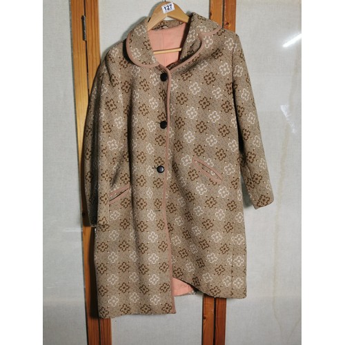 127 - Vintage Reseta of Wales full wool coat with brown and cream patterns in good order size 16