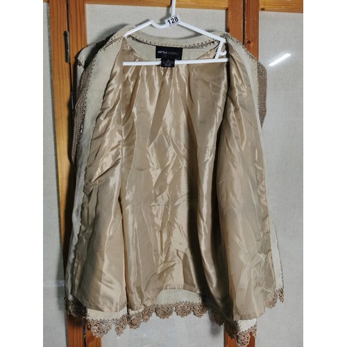 128 - Beth Terrell ladies leather coat with decorative design size large in good order