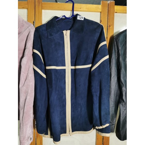 129 - 3x ladies coats inc a blue suede jacket, Leather Centigrade jacket and a Cotton traders size 18 pink... 