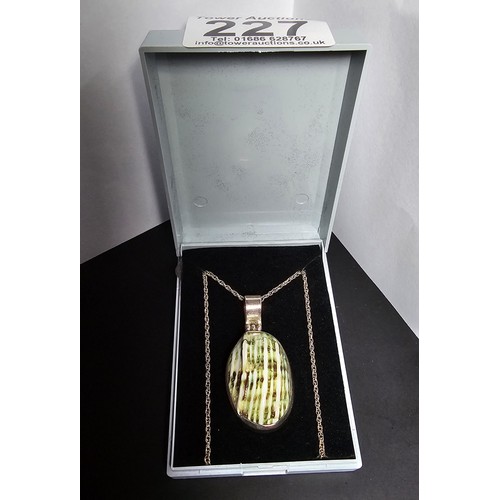 227 - A 925 silver large pendant inset with a colourful green natural glazed shell set on an 18