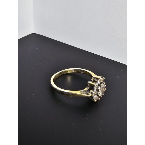 230 - A good quality vintage gold plate on hallmarked sterling silver dress ring inset with 9 rock crystal... 