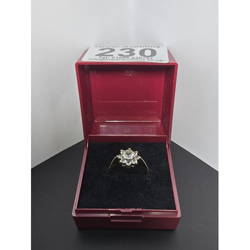 230 - A good quality vintage gold plate on hallmarked sterling silver dress ring inset with 9 rock crystal... 