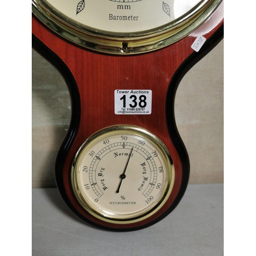 138 - A good quality modern banjo barometer, with mahogany effect, temperature gauge to the top hygrometer... 