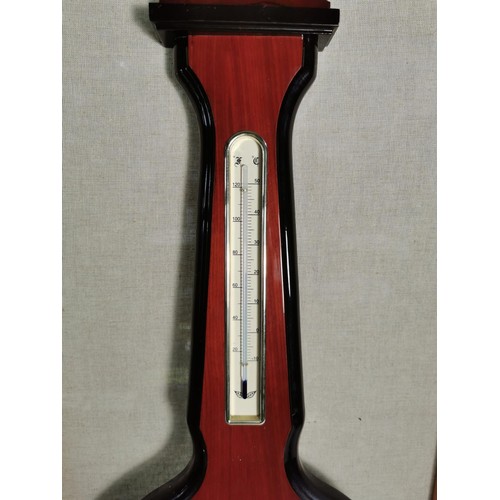 138 - A good quality modern banjo barometer, with mahogany effect, temperature gauge to the top hygrometer... 