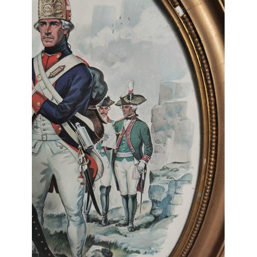 141 - A gilt framed and glazed print of the grenadier regiment 1776 and 1783, measures 45cm high 38cm wide