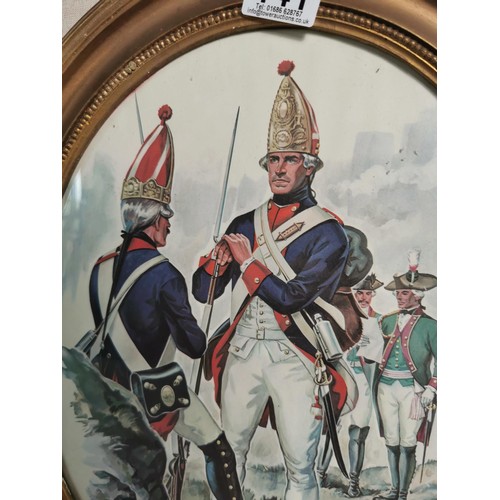 141 - A gilt framed and glazed print of the grenadier regiment 1776 and 1783, measures 45cm high 38cm wide