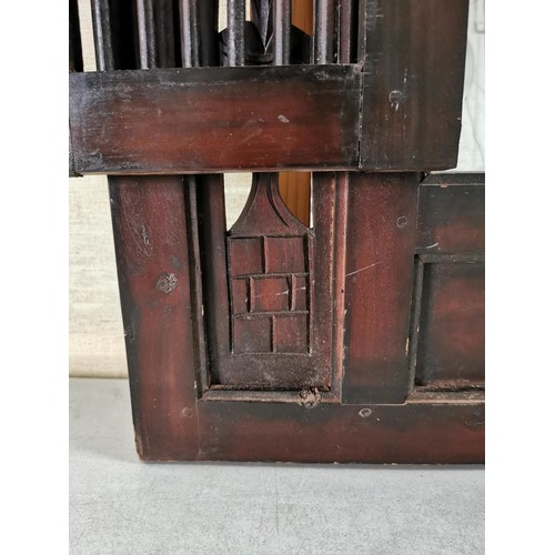 144 - Large impressive rosewood Indonesian shuttered mirror with carving to the edges, doors open to revea... 