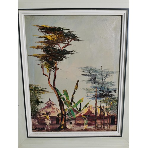 149 - 2x original African acrylic paintings one painted with a pallet knife in a cream frame both depictin... 