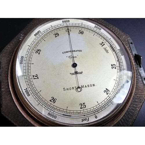 320 - A good antique English cased pocket barometer/altimeter by Short & Mason London 