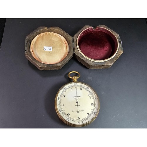 320 - A good antique English cased pocket barometer/altimeter by Short & Mason London 