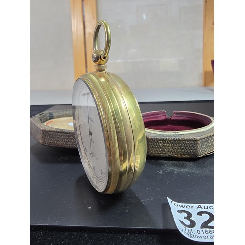 320 - A good antique English cased pocket barometer/altimeter by Short & Mason London 