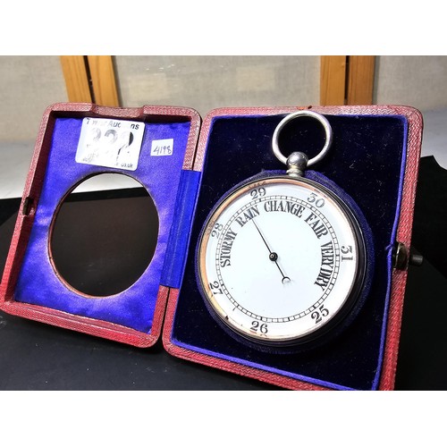 322 - A good quality antique pocket barometer complete with its original leather fitted travel case with a... 