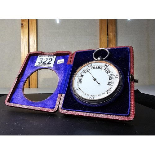 322 - A good quality antique pocket barometer complete with its original leather fitted travel case with a... 