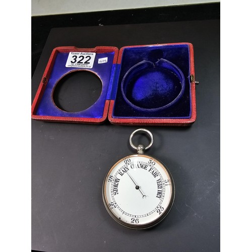 322 - A good quality antique pocket barometer complete with its original leather fitted travel case with a... 