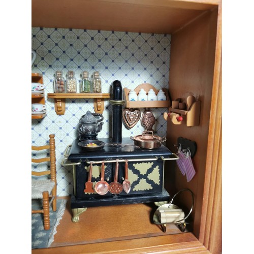 151 - 2x wooden Victorian scene wall hanging shadow boxes one depicting a kitchen the other a front room b... 