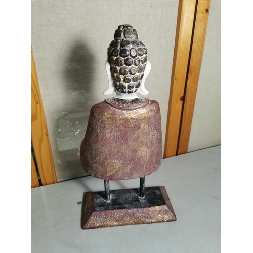 154 - Wooden Buddha figure on a plinth in good order measures 45cm high, 23cm wide and 17cm deep