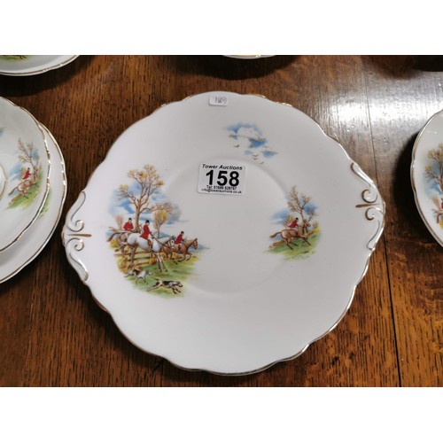 158 - Complete 25 piece 6 person Regency hunting scene tea set complete with teapot milk jug sugar bowl an... 