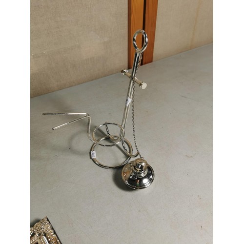 165 - Good quality anchor formed chromed brandy glass warmer complete with burner along with a silver plat... 