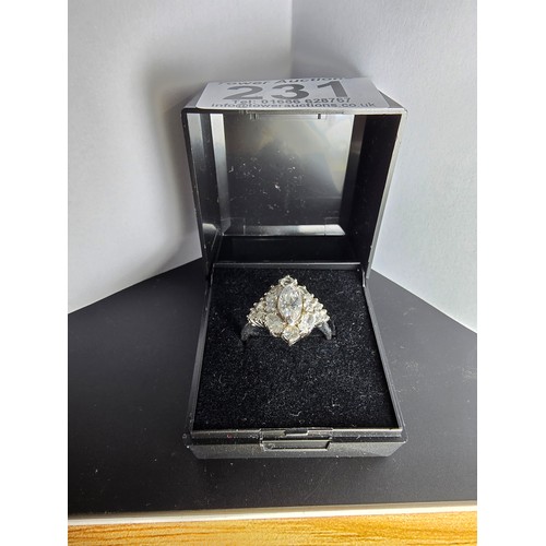 231 - A new and unused stunning 925 silver cluster ring featuring a large quantity of sparkly crystal cz s... 