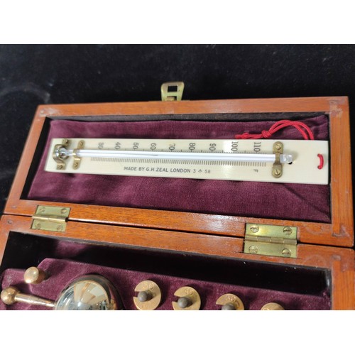 326 - A good antique cased hydrometer by G.H.Zeal ltd London, the set looks fully complete which includes ... 