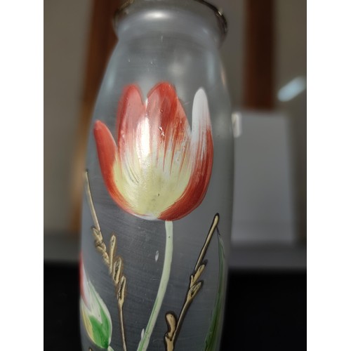 329 - A set of good quality vintage glass vases, includes a pretty hand painted glass vase with a floral s... 