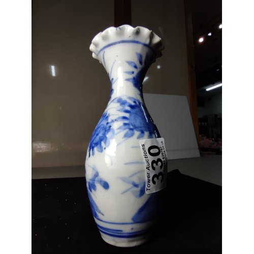 330 - A good 19th century antique Japanese Arita blue and white porcelain vase with crimped rim, Meiji per... 