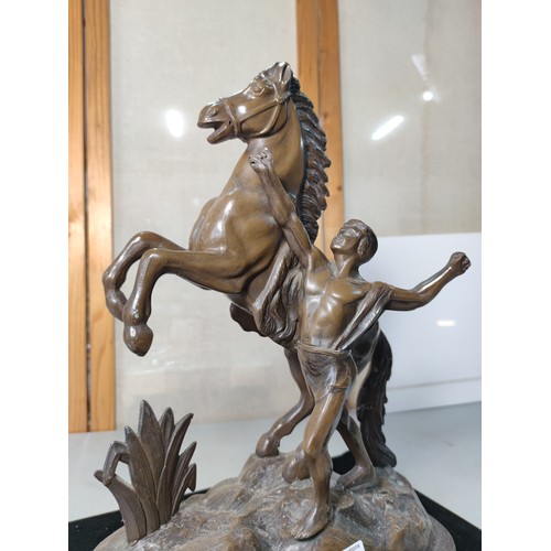 340 - A large and impressive spelter man and horse figure in the style of the Marley bronzes good detailed... 