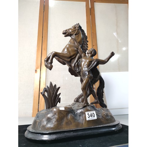 340 - A large and impressive spelter man and horse figure in the style of the Marley bronzes good detailed... 