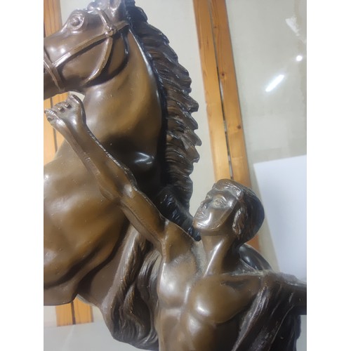 340 - A large and impressive spelter man and horse figure in the style of the Marley bronzes good detailed... 