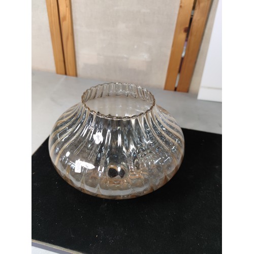 343 - Hanging ceiling lamp Art deco with brass surround and opaque glass shade ribbed diameter of 31cm and... 