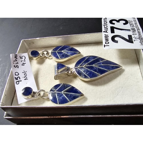 273 - A pretty matching 950 solid silver jewellery set which includes a drop pendant and drop stud earring... 