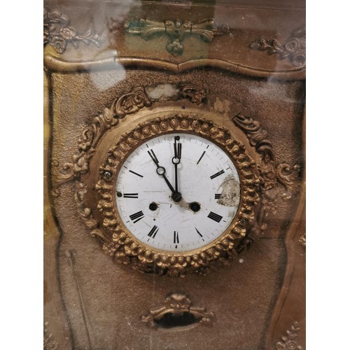 362 - Antique picture frame gilt french clock with floral decoration to the frame in need of restoration c... 