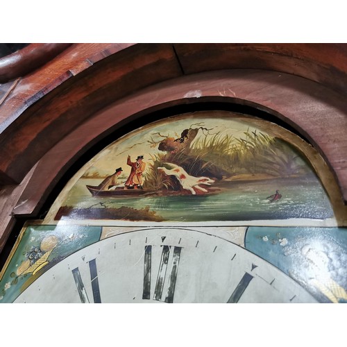 139 - An antique 8 day 1850 grandfather / longcase  clock in mahogany with hand painted dial depicting a b... 