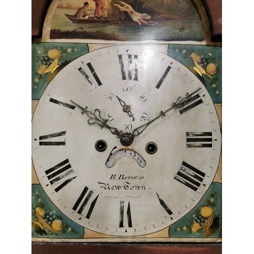 139 - An antique 8 day 1850 grandfather / longcase  clock in mahogany with hand painted dial depicting a b... 