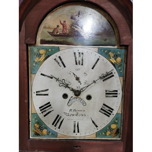 139 - An antique 8 day 1850 grandfather / longcase  clock in mahogany with hand painted dial depicting a b... 