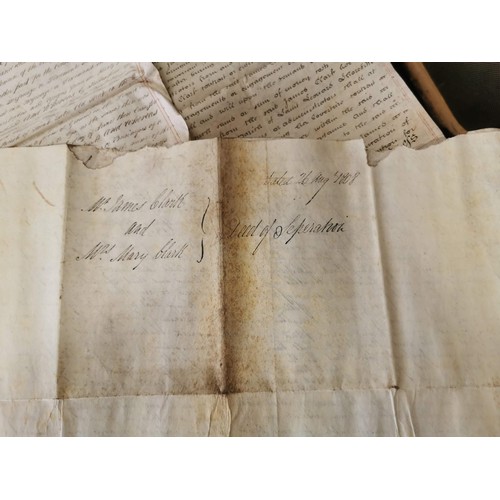 493 - A collection of 4x very early antique large hand written certificates all relating to the same coupl... 