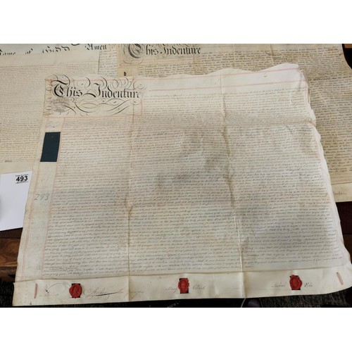 493 - A collection of 4x very early antique large hand written certificates all relating to the same coupl... 