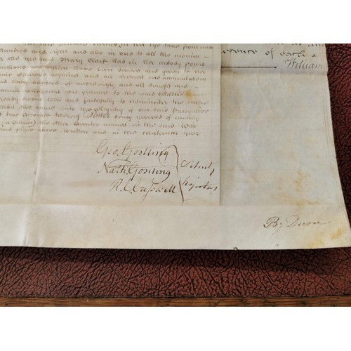 493 - A collection of 4x very early antique large hand written certificates all relating to the same coupl... 