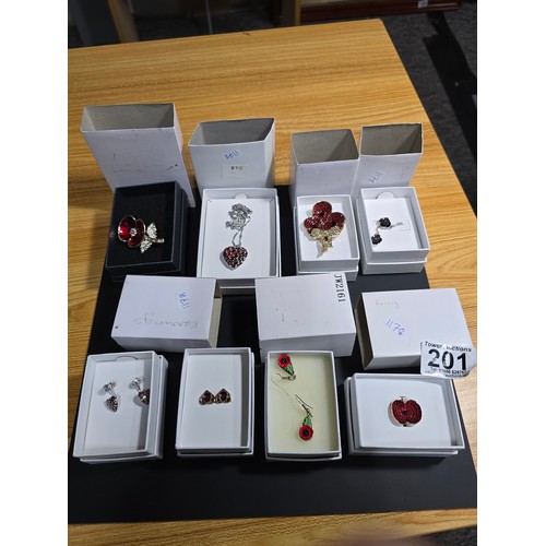 201 - Collection of 8x boxed as new Royal British Legion Remembrance Day jewellery which includes earrings... 