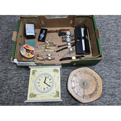 203 - Large collection of 20x various wrist watches along with a vintage powder compact and 3x clocks. Wat... 