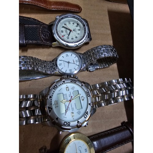 203 - Large collection of 20x various wrist watches along with a vintage powder compact and 3x clocks. Wat... 