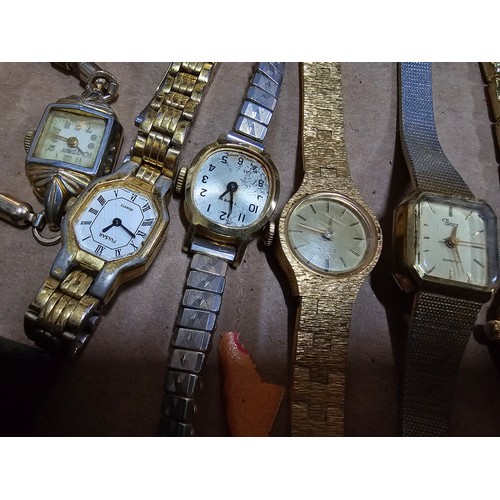 203 - Large collection of 20x various wrist watches along with a vintage powder compact and 3x clocks. Wat... 