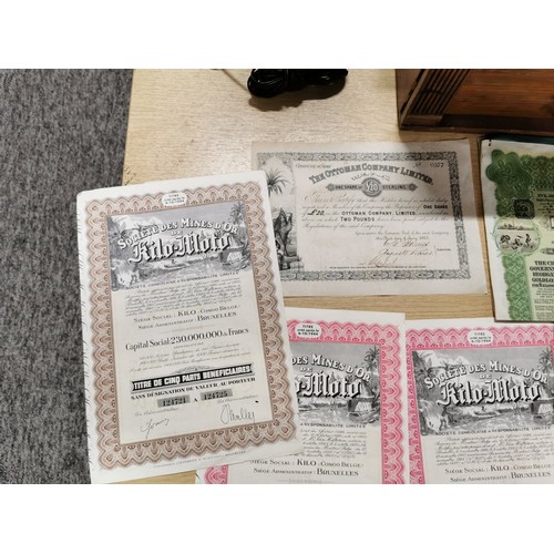 353 - Collection of interesting antique share certificates inc. Chinese Government reorganizing Gold loan ... 